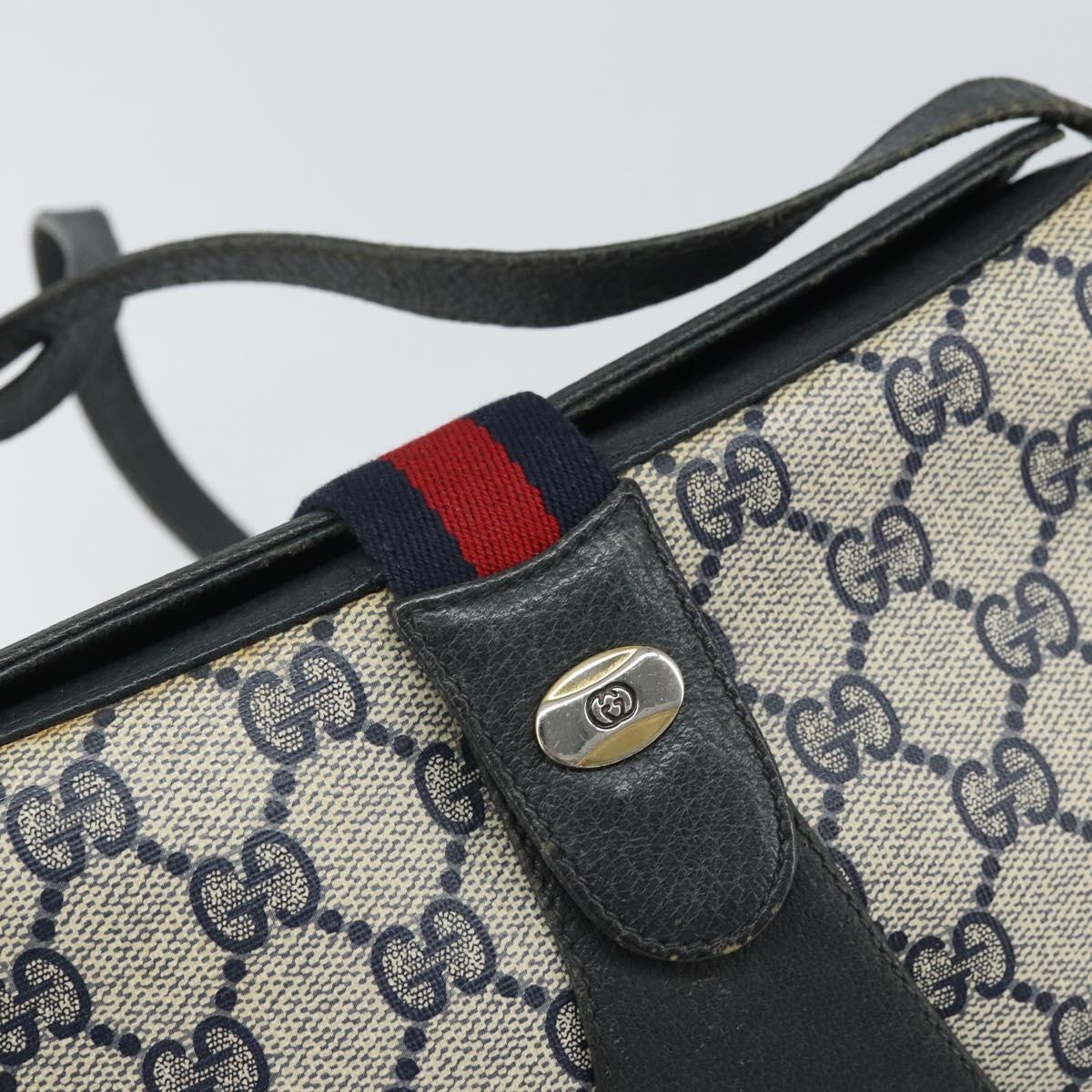 GUCCI GG Supreme Sherry Line Shoulder Bag PVC Navy Gold 116 02 024 Auth ka2058