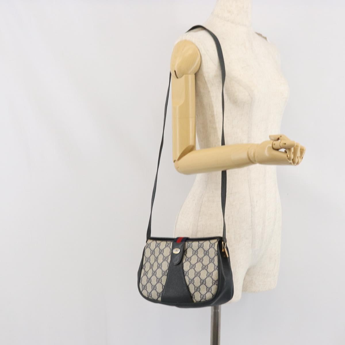 GUCCI GG Supreme Sherry Line Shoulder Bag PVC Navy Gold 116 02 024 Auth ka2058