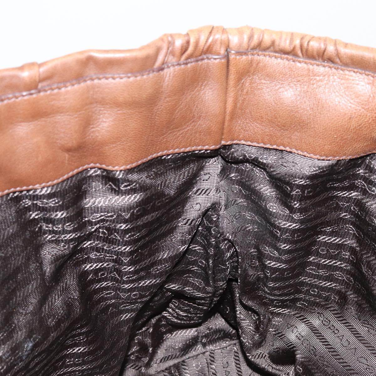 PRADA Hand Bag Leather Dark Brown Gold Auth ka208