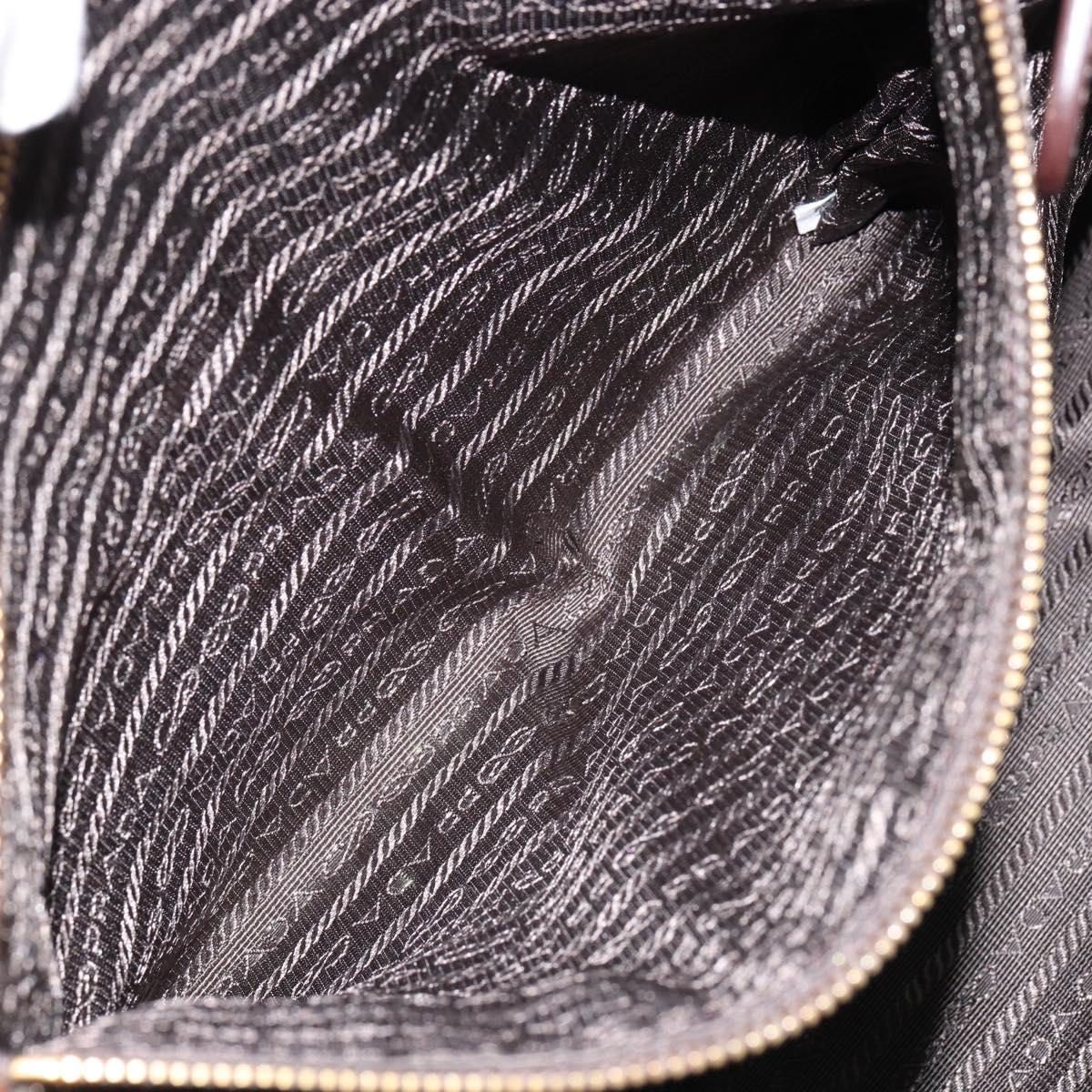 PRADA Hand Bag Leather Dark Brown Gold Auth ka208