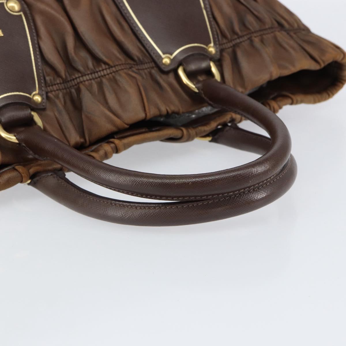 PRADA Hand Bag Leather Dark Brown Gold Auth ka208