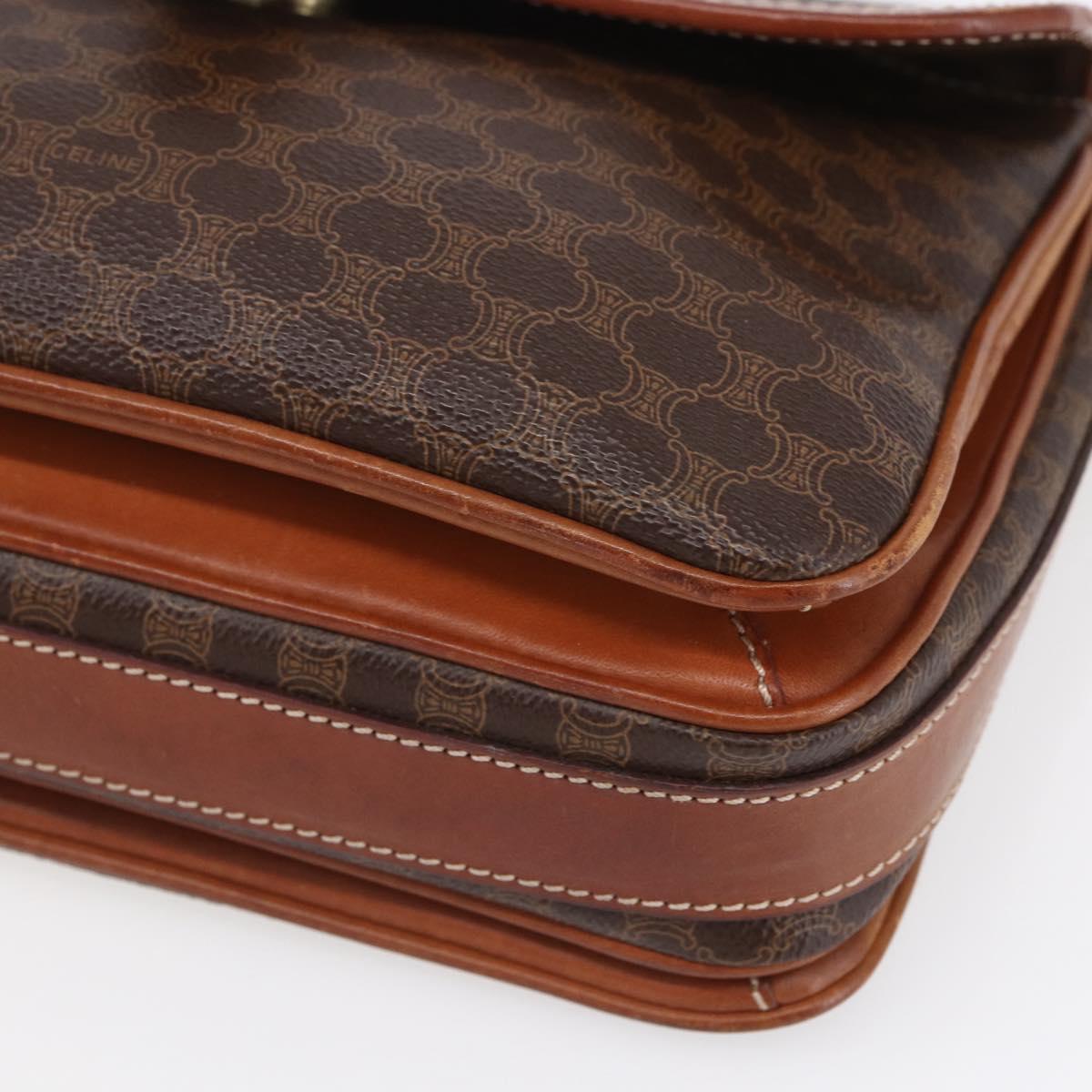 CELINE Macadam Canvas Shoulder Bag PVC Leather Brown Gold Auth ka209