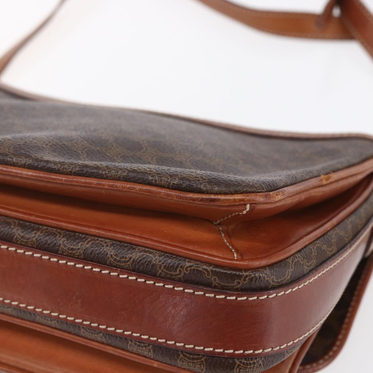 CELINE Macadam Canvas Shoulder Bag PVC Leather Brown Gold Auth ka209