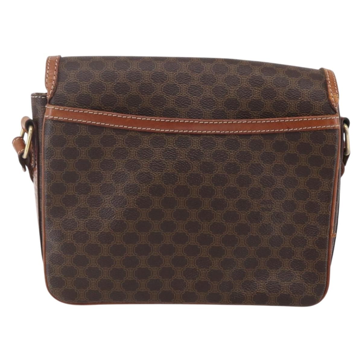 CELINE Macadam Canvas Shoulder Bag PVC Leather Brown Gold Auth ka209