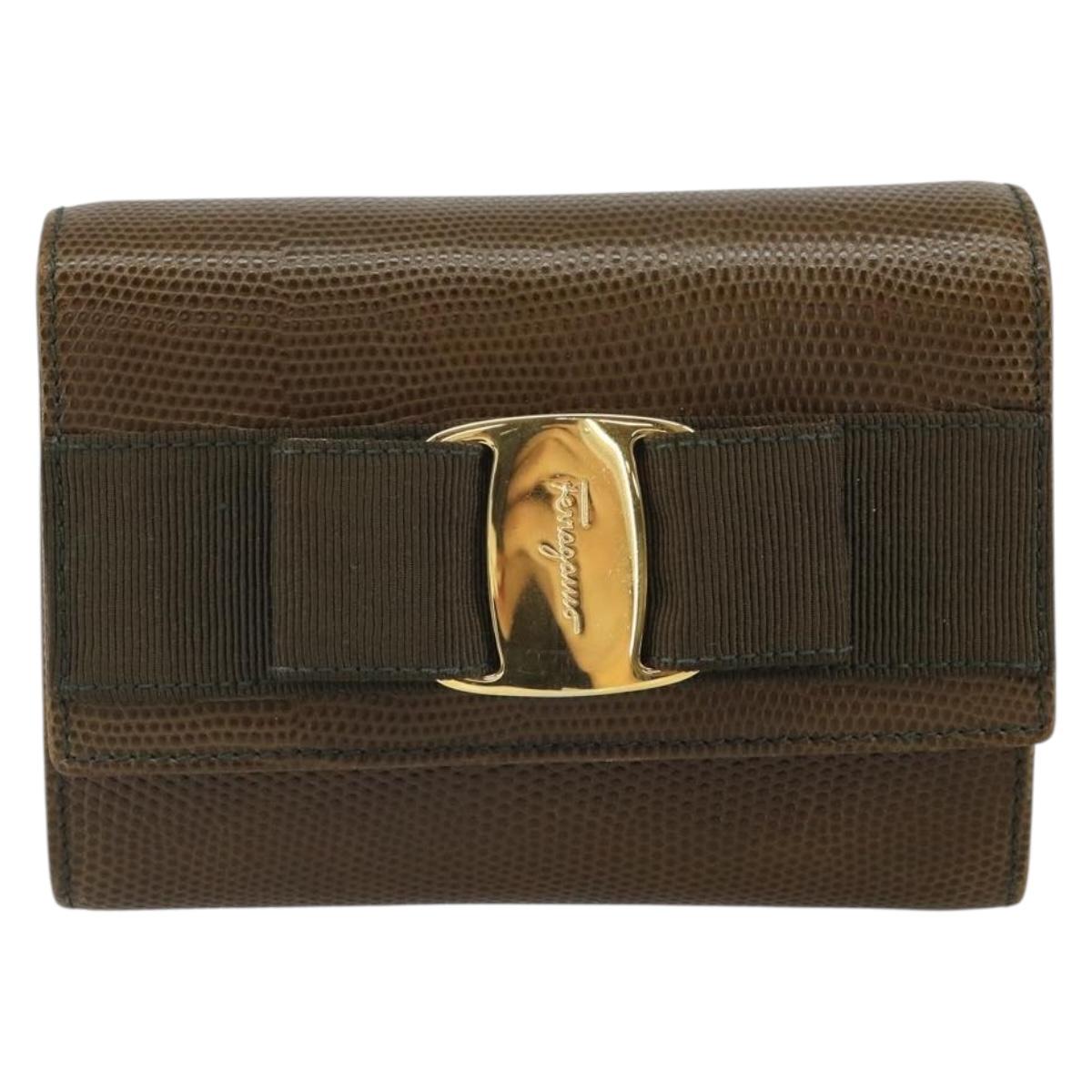 Salvatore Ferragamo Vara Ribbon Chain Bag Leather Brown Gold Auth ka2095