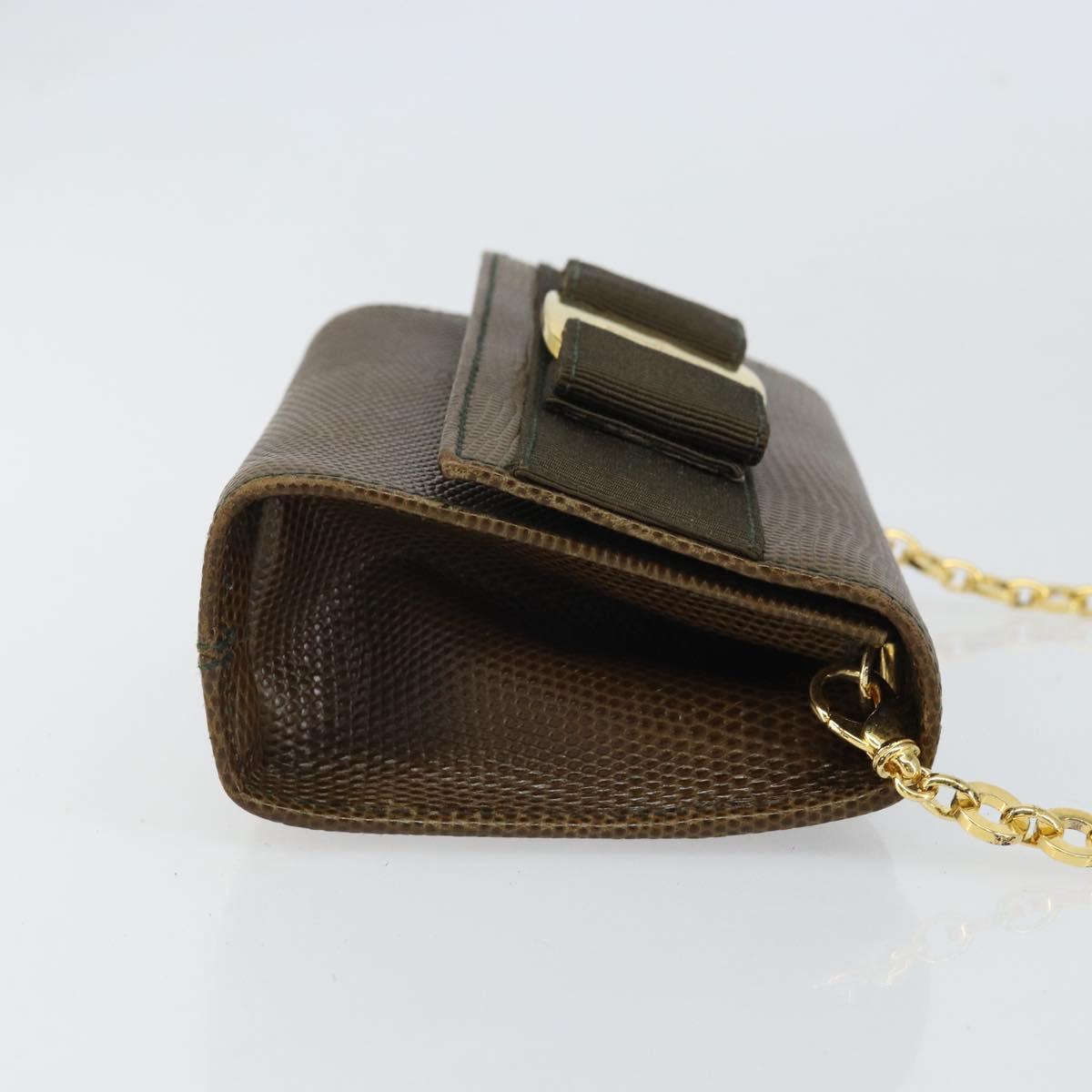 Salvatore Ferragamo Vara Ribbon Chain Bag Leather Brown Gold Auth ka2095