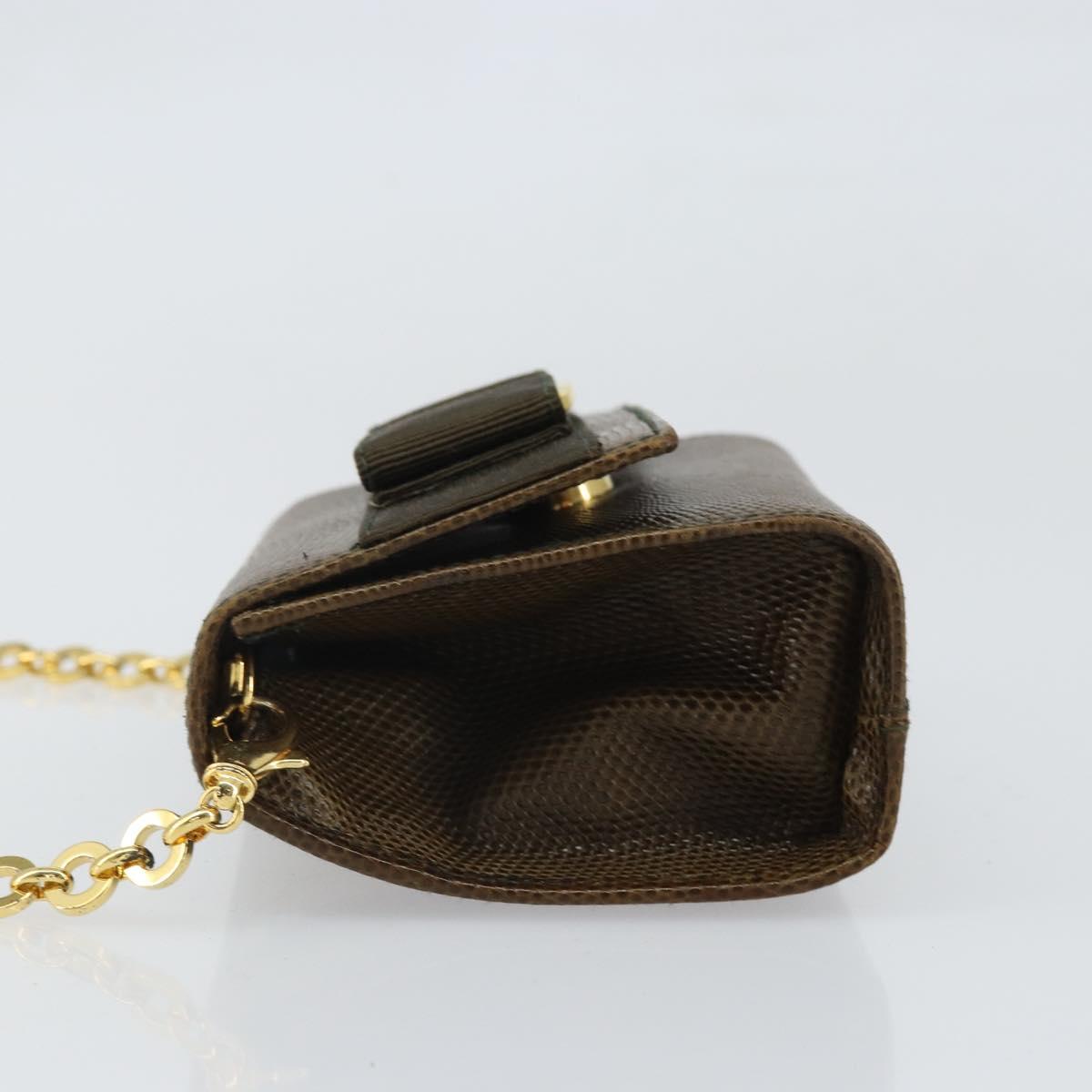 Salvatore Ferragamo Vara Ribbon Chain Bag Leather Brown Gold Auth ka2095