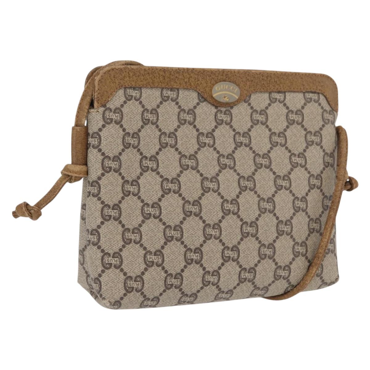 GUCCI GG Plus Supreme Shoulder Bag PVC Beige Gold Auth ka2102
