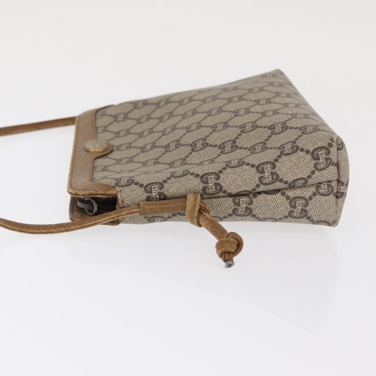 GUCCI GG Plus Supreme Shoulder Bag PVC Beige Gold Auth ka2102