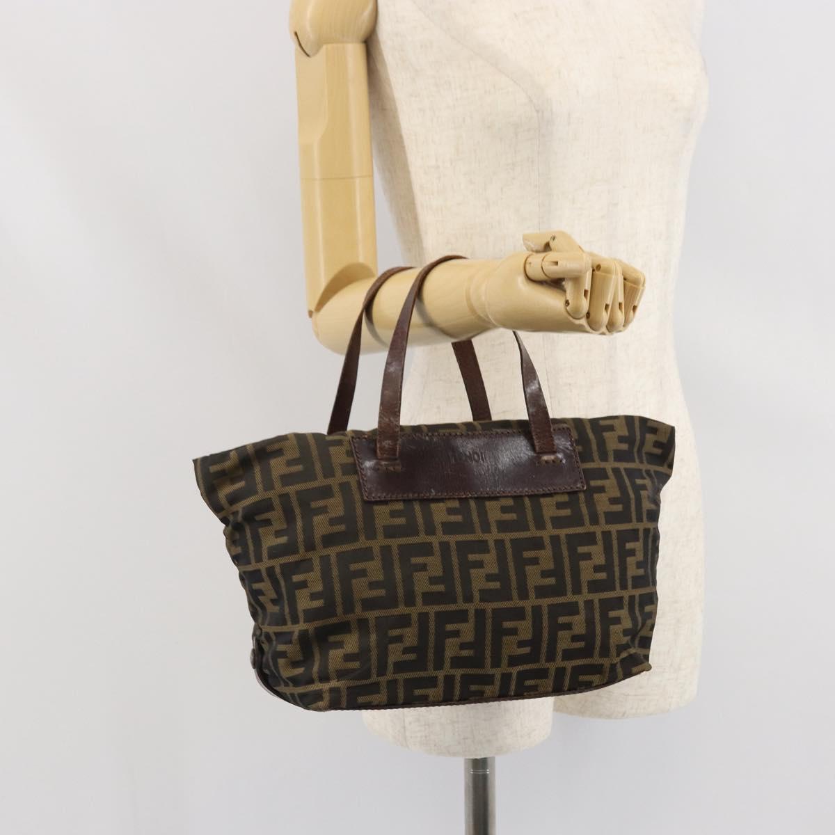 FENDI Zucca Canvas Hand Bag Brown Black Auth ka2103