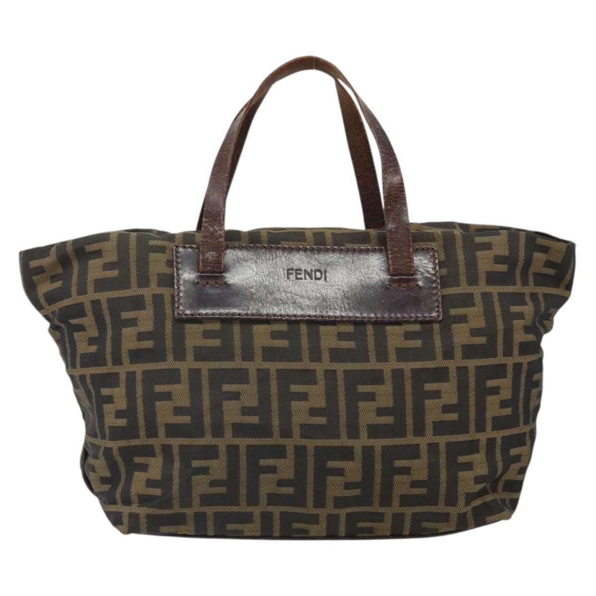 FENDI Zucca Canvas Hand Bag Brown Black Auth ka2103
