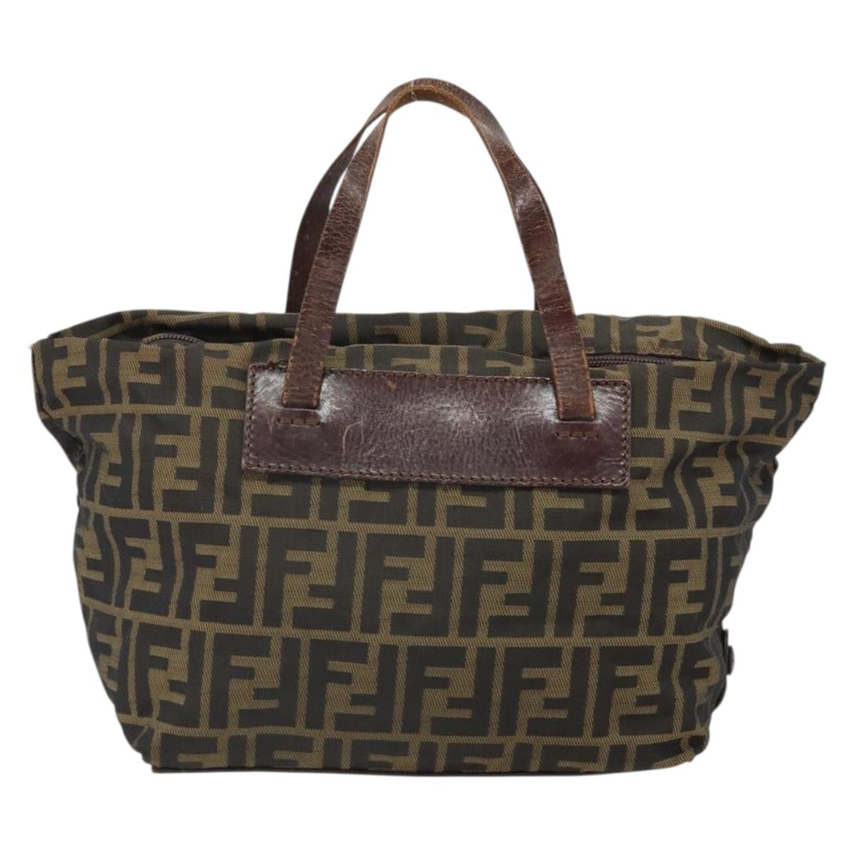 FENDI Zucca Canvas Hand Bag Brown Black Auth ka2103