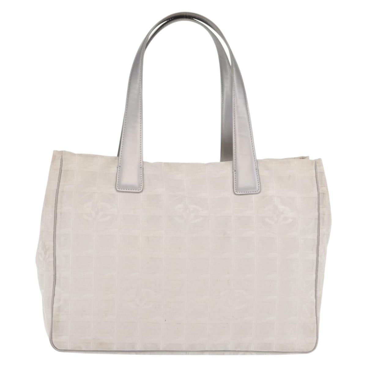 CHANEL New Travel Line Tote Bag Nylon Silver CC Auth ka2106
