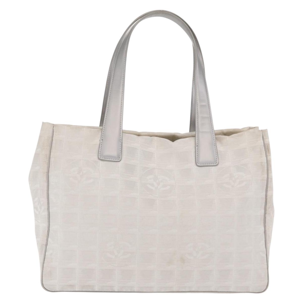 CHANEL New Travel Line Tote Bag Nylon Silver CC Auth ka2106
