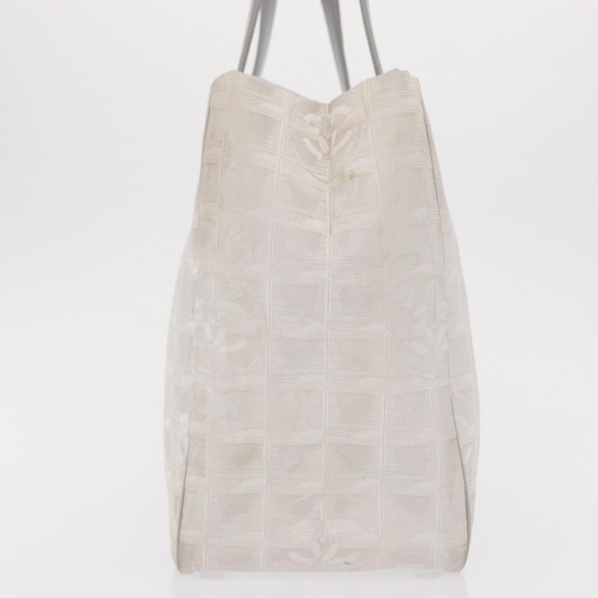 CHANEL New Travel Line Tote Bag Nylon Silver CC Auth ka2106