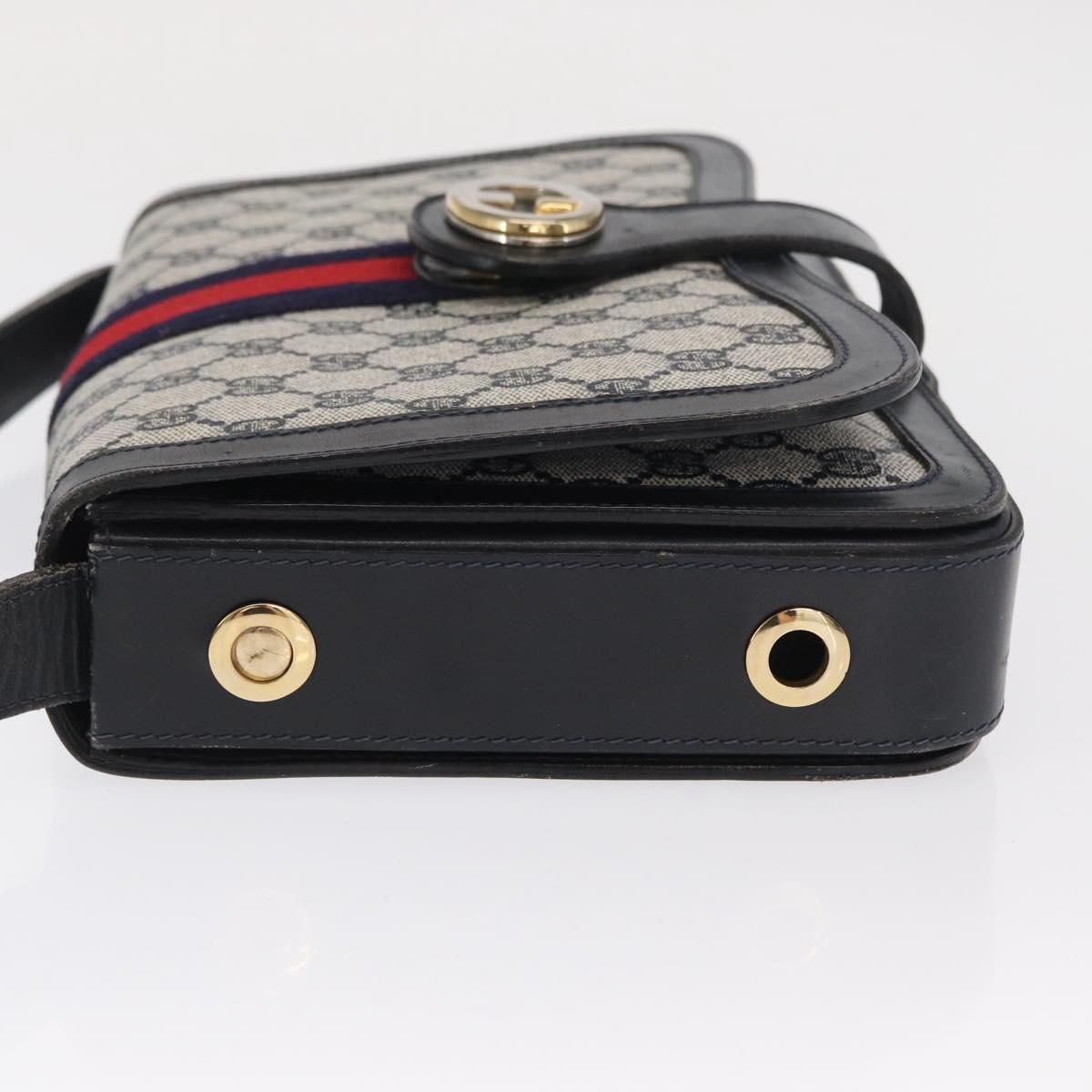 GUCCI GG Supreme Sherry Line Shoulder Bag PVC Navy Gold Auth ka2109