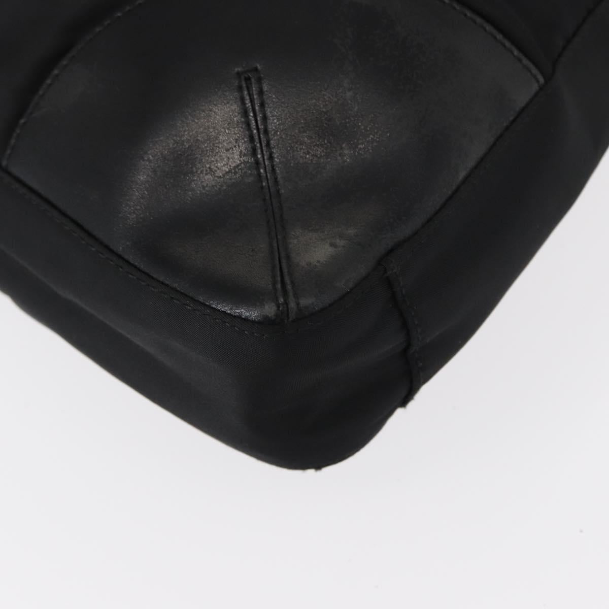 PRADA Tote Bag Nylon Leather Black Silver Auth ka211