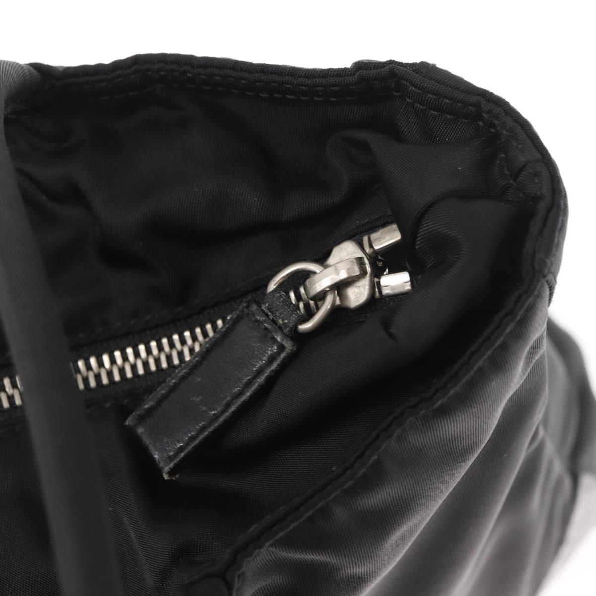 PRADA Tote Bag Nylon Leather Black Silver Auth ka211