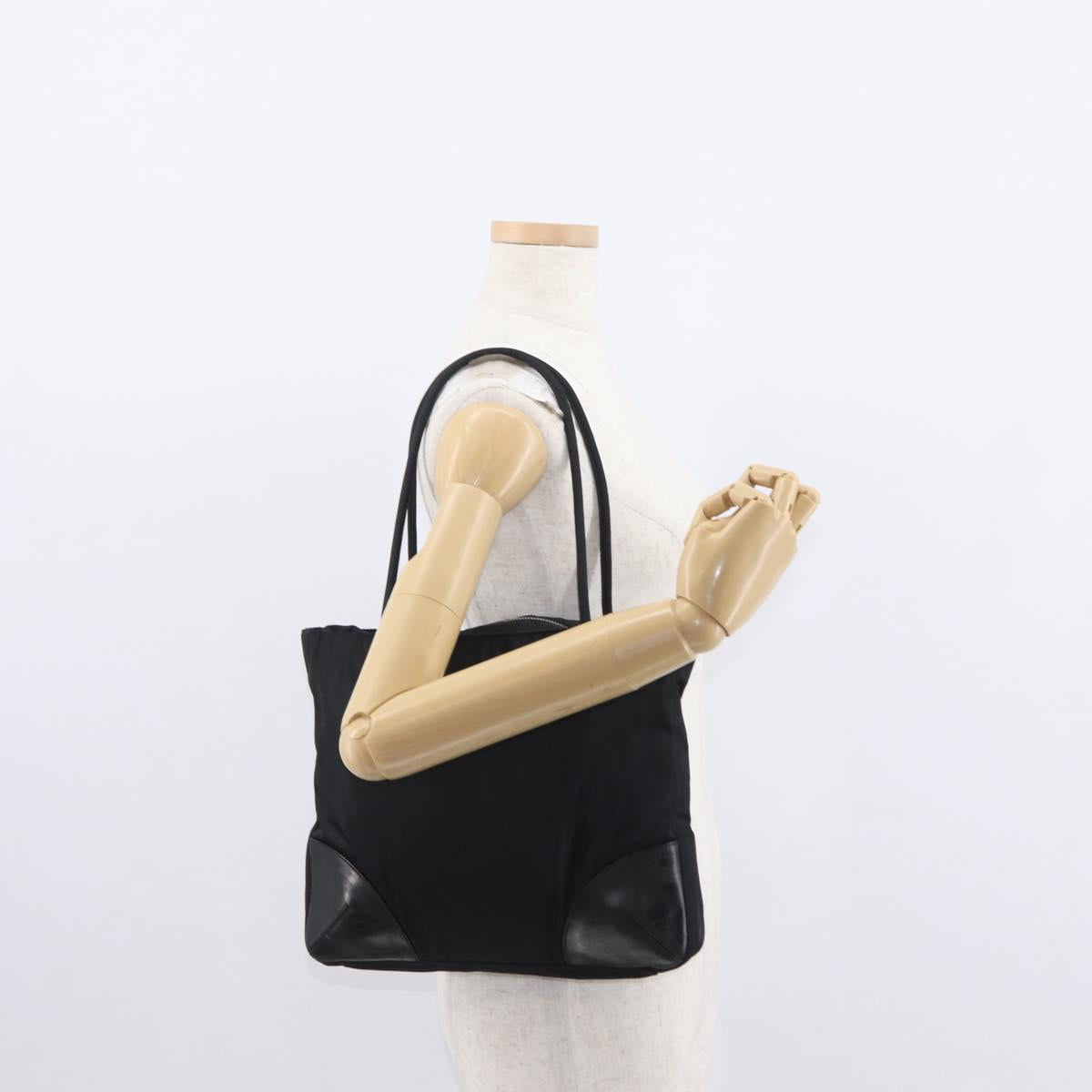 PRADA Tote Bag Nylon Leather Black Silver Auth ka211