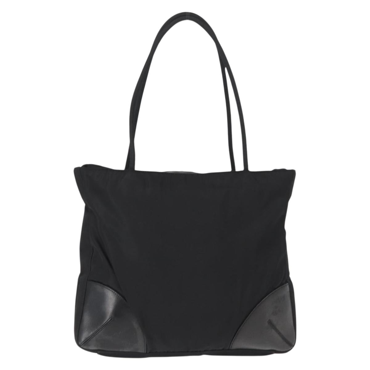 PRADA Tote Bag Nylon Leather Black Silver Auth ka211