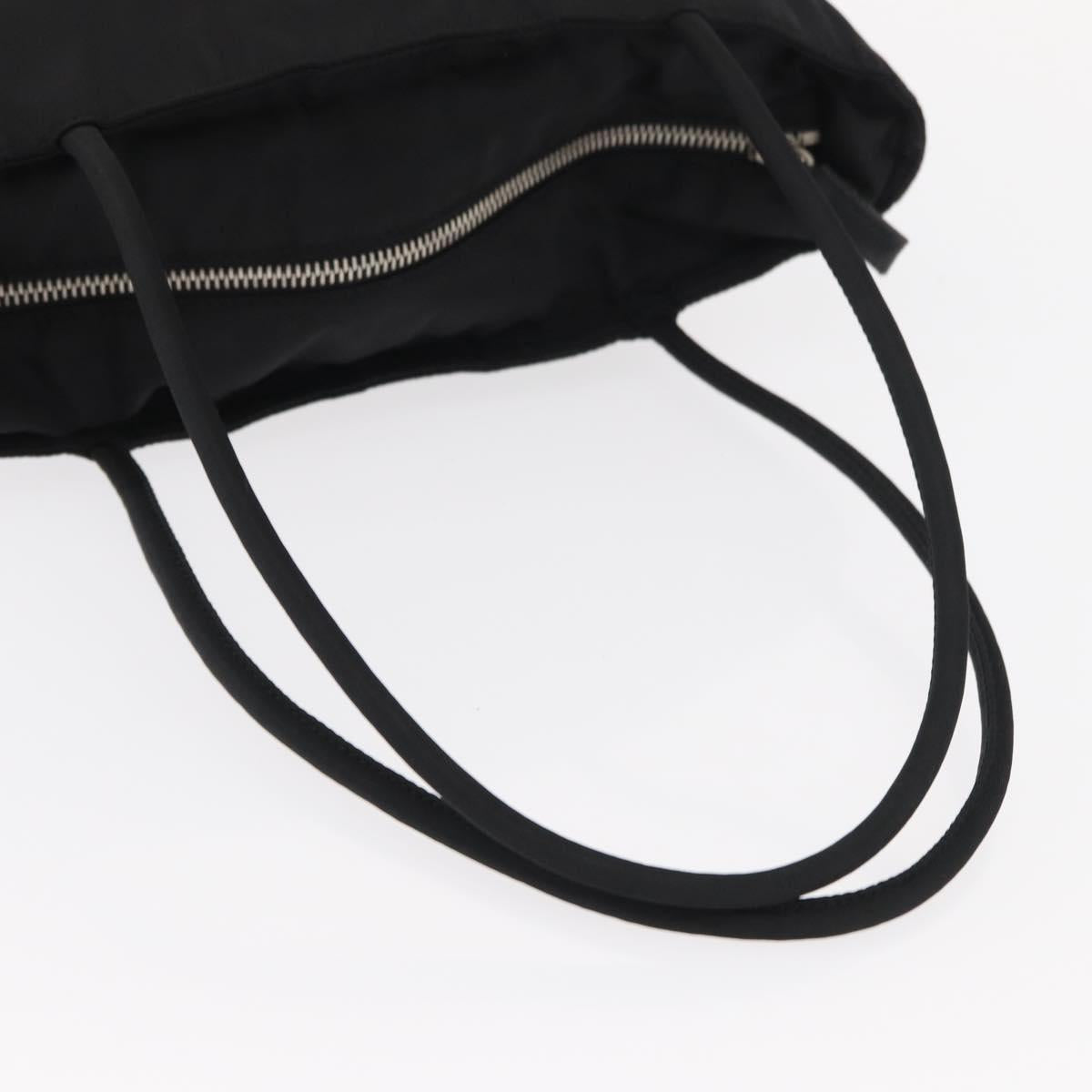 PRADA Tote Bag Nylon Leather Black Silver Auth ka211