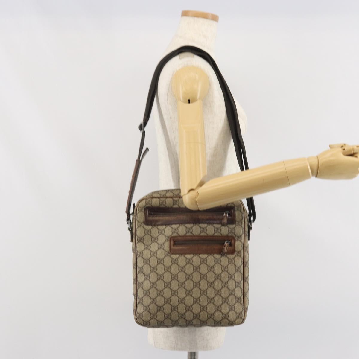 GUCCI GG Supreme Shoulder Bag PVC Leather Beige 92551 Auth ka2120