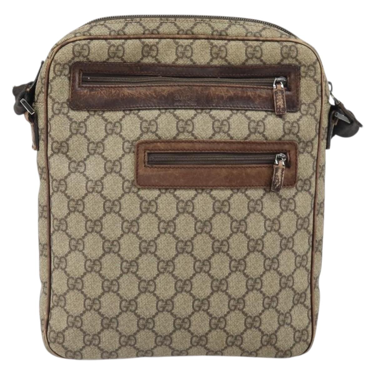 GUCCI GG Supreme Shoulder Bag PVC Leather Beige 92551 Auth ka2120