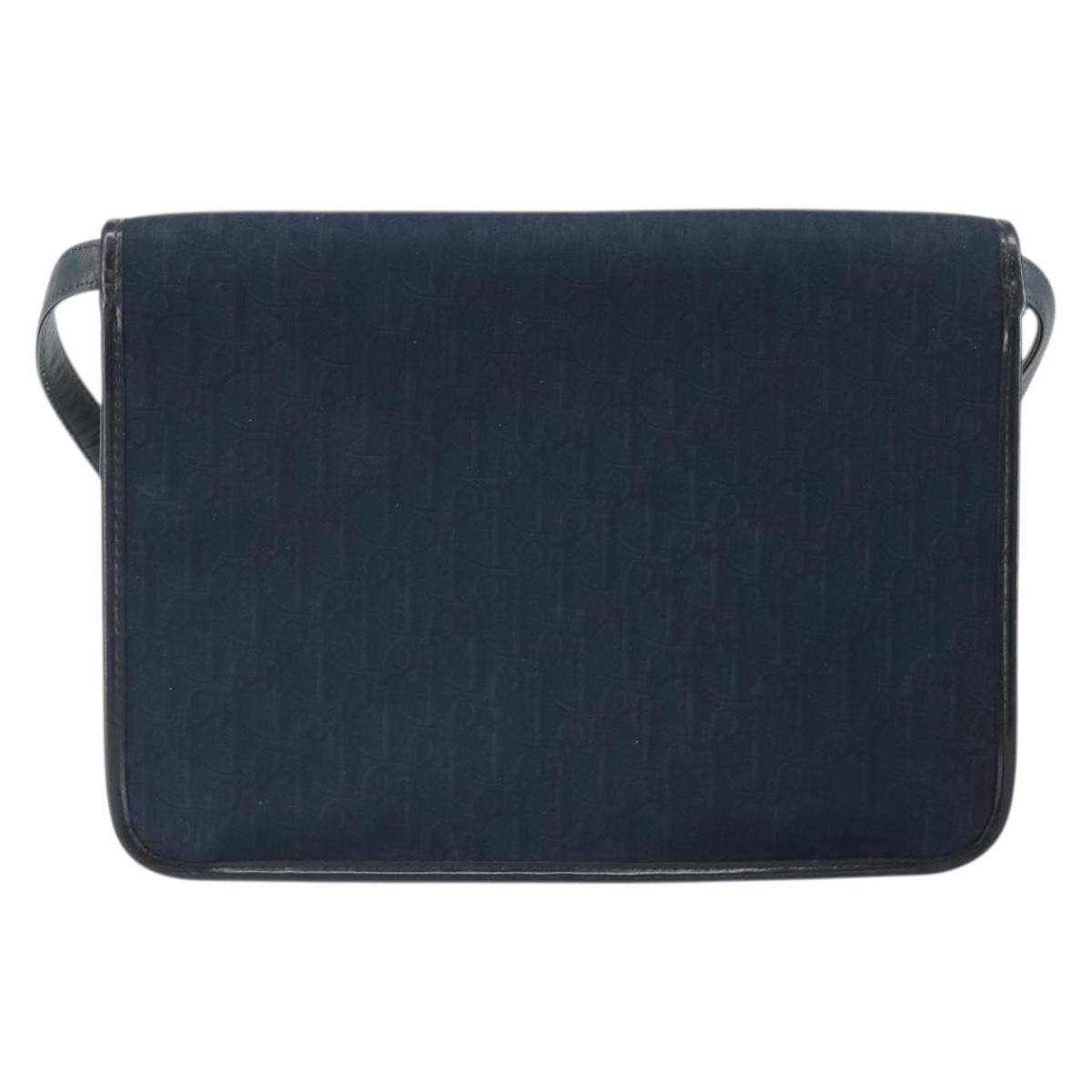 Christian Dior Trotter Canvas Shoulder Bag Navy Gold Auth ka2125