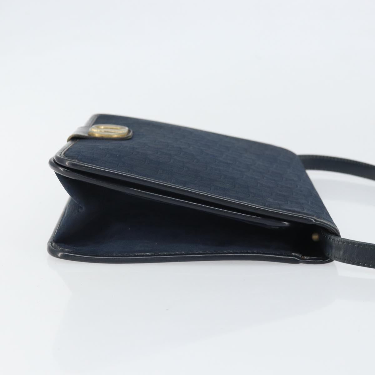Christian Dior Trotter Canvas Shoulder Bag Navy Gold Auth ka2125