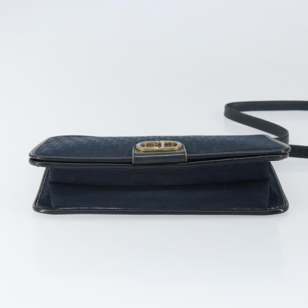 Christian Dior Trotter Canvas Shoulder Bag Navy Gold Auth ka2125