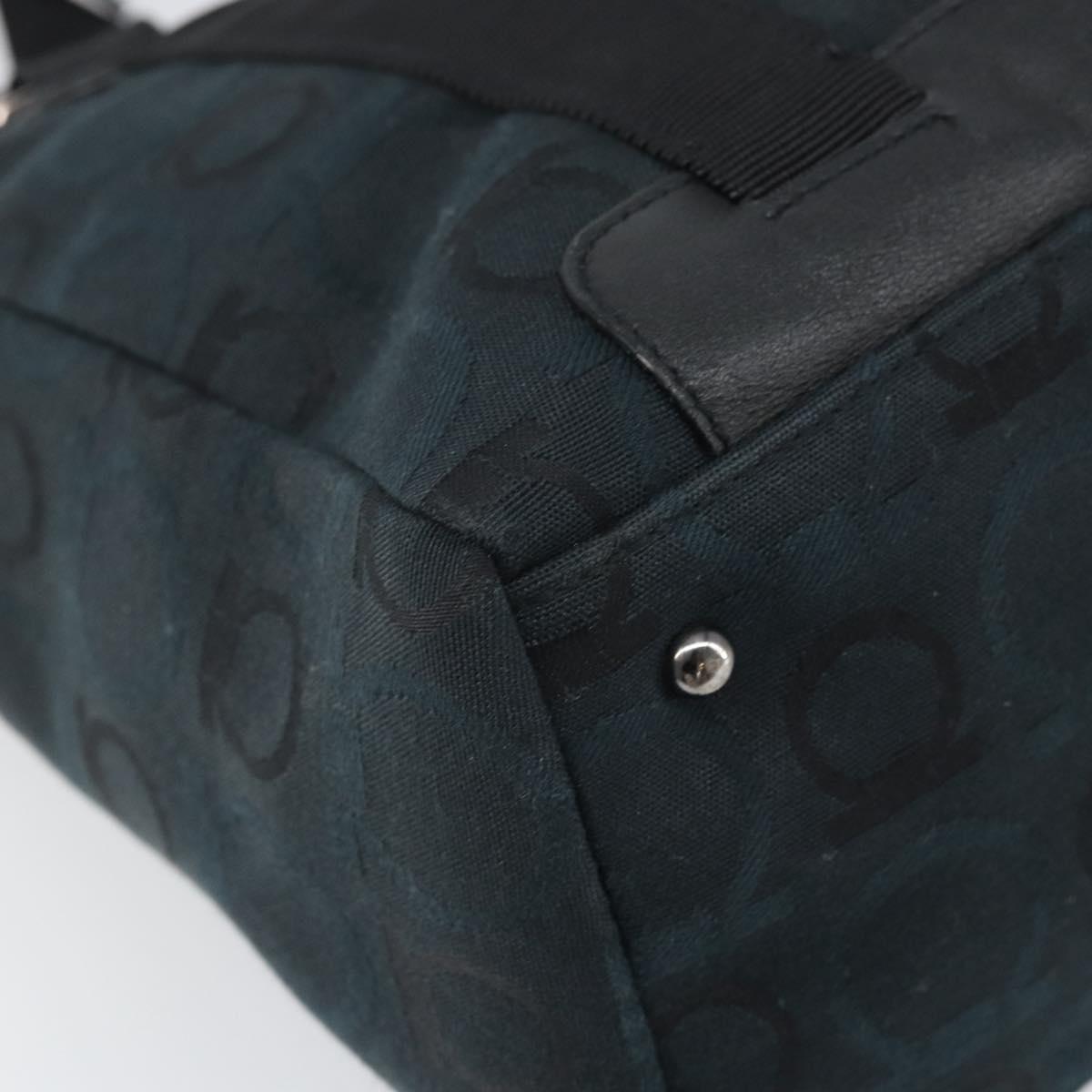 Salvatore Ferragamo Gancini Tote Bag Canvas Navy Silver Auth ka2126