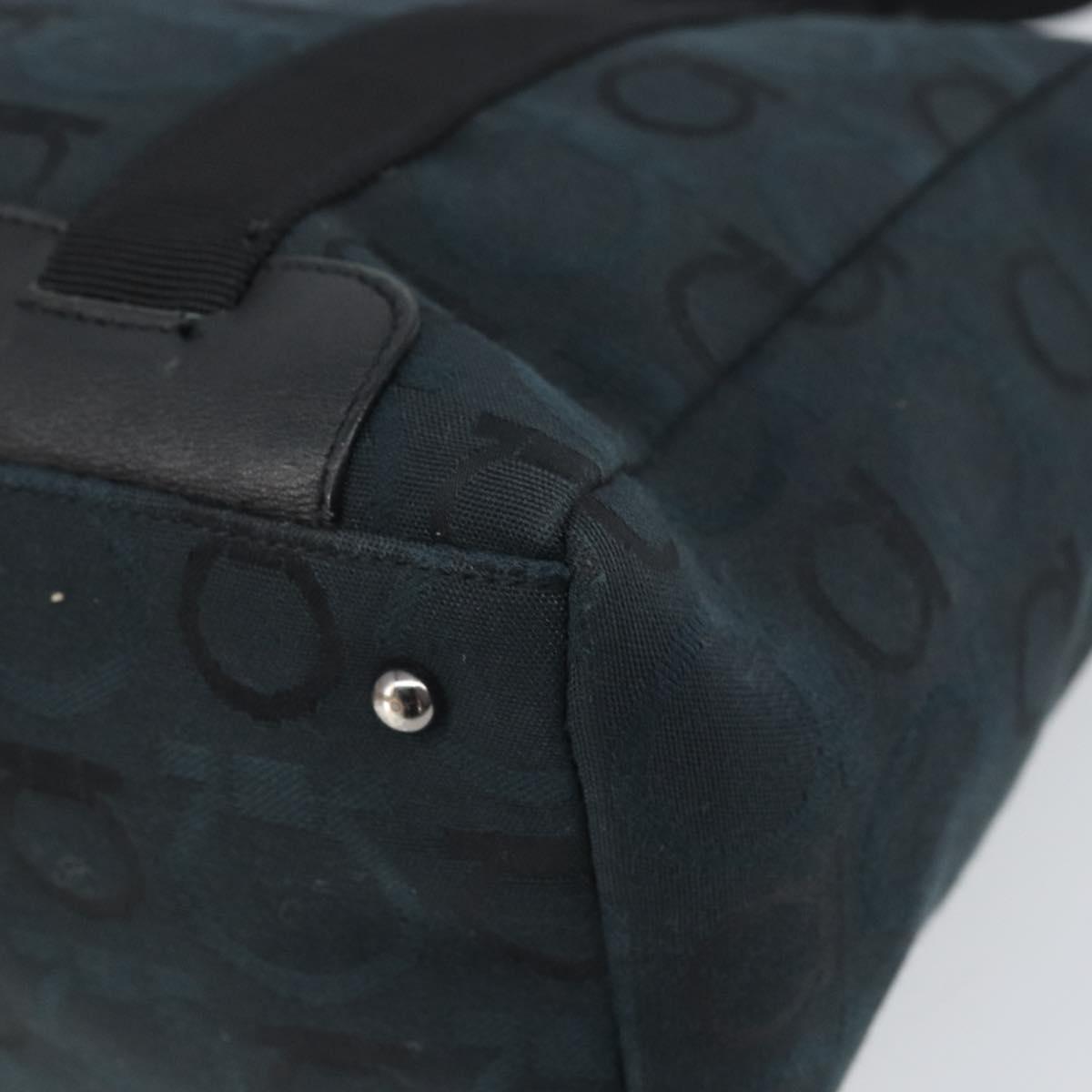 Salvatore Ferragamo Gancini Tote Bag Canvas Navy Silver Auth ka2126