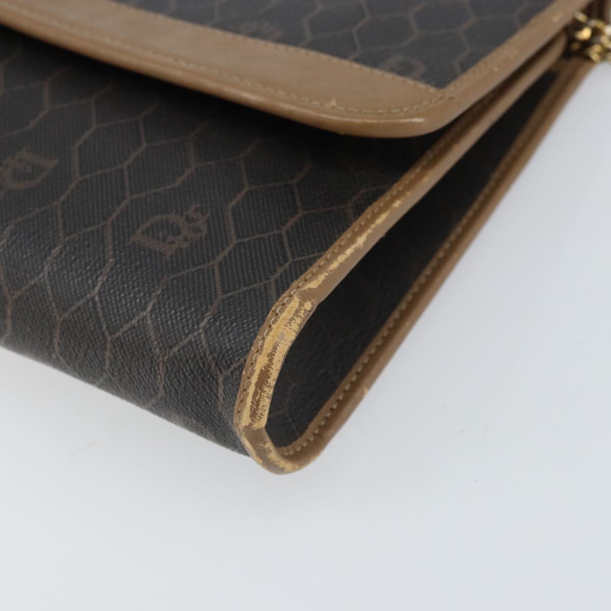 Christian Dior Honeycomb Canvas Chain Shoulder Bag PVC Black Gold Auth ka2127