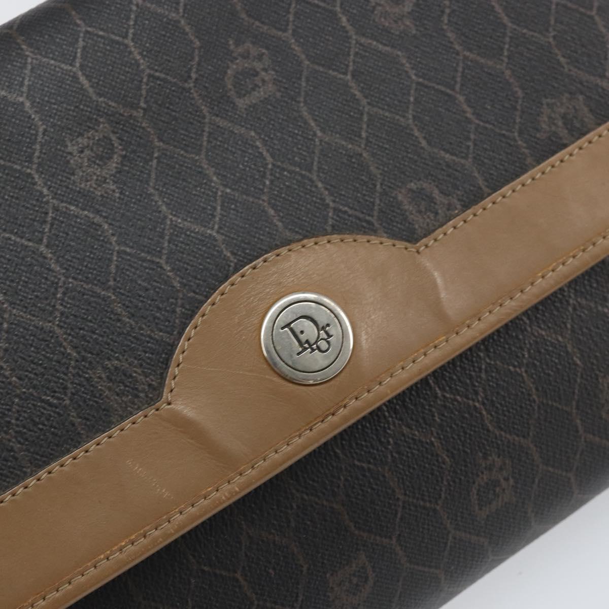 Christian Dior Honeycomb Canvas Chain Shoulder Bag PVC Black Gold Auth ka2127