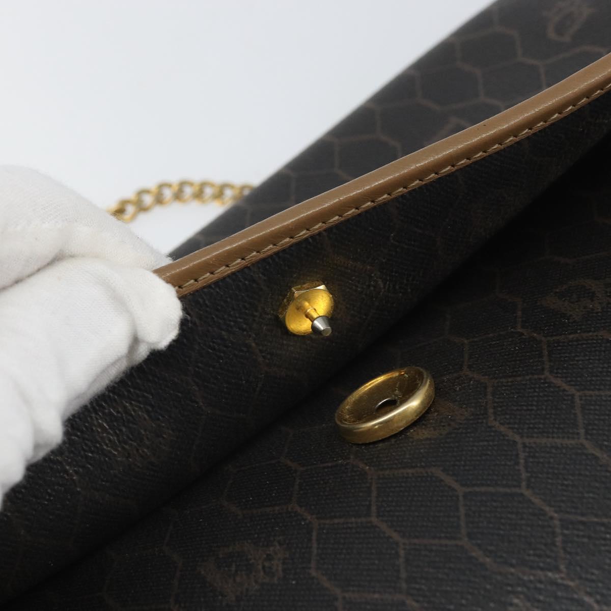 Christian Dior Honeycomb Canvas Chain Shoulder Bag PVC Black Gold Auth ka2127