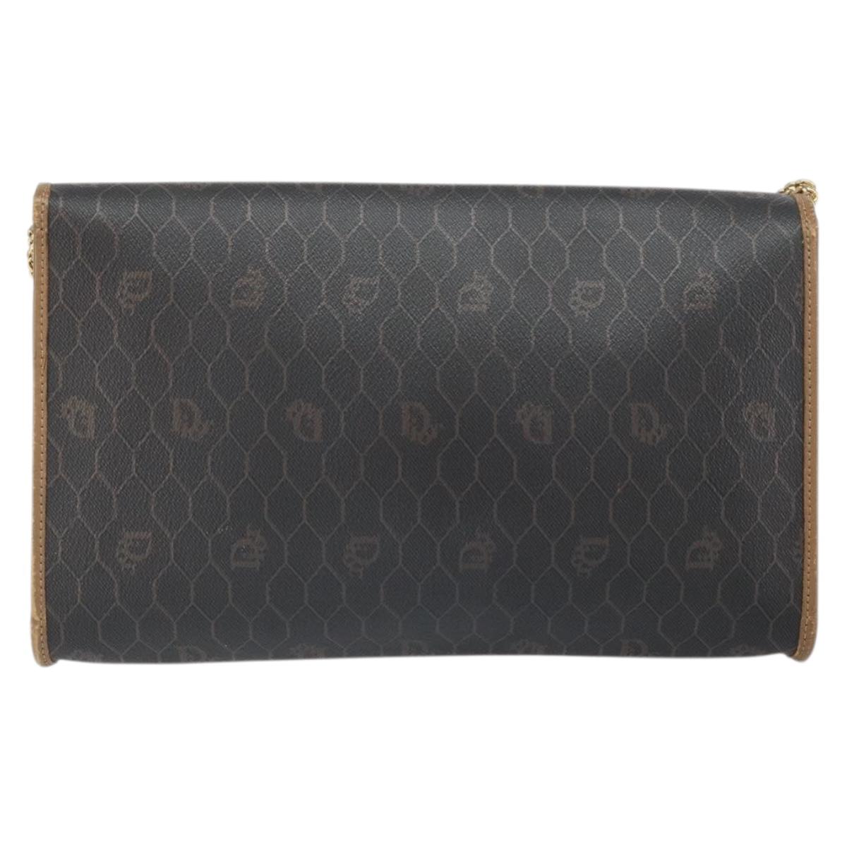 Christian Dior Honeycomb Canvas Chain Shoulder Bag PVC Black Gold Auth ka2127