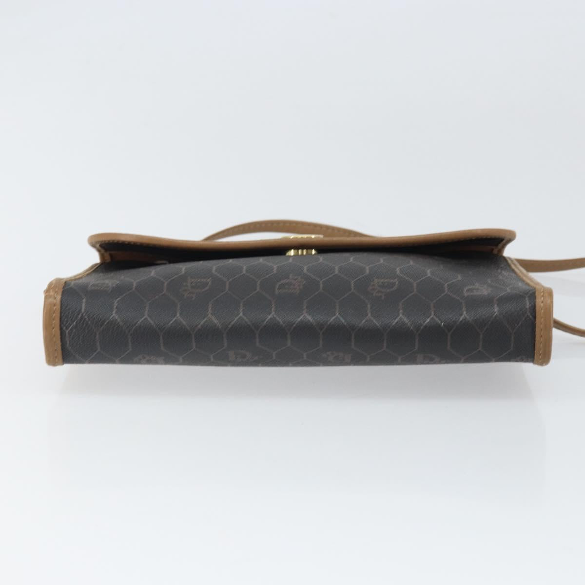 Christian Dior Honeycomb Canvas Shoulder Bag PVC Black Gold Auth ka2128