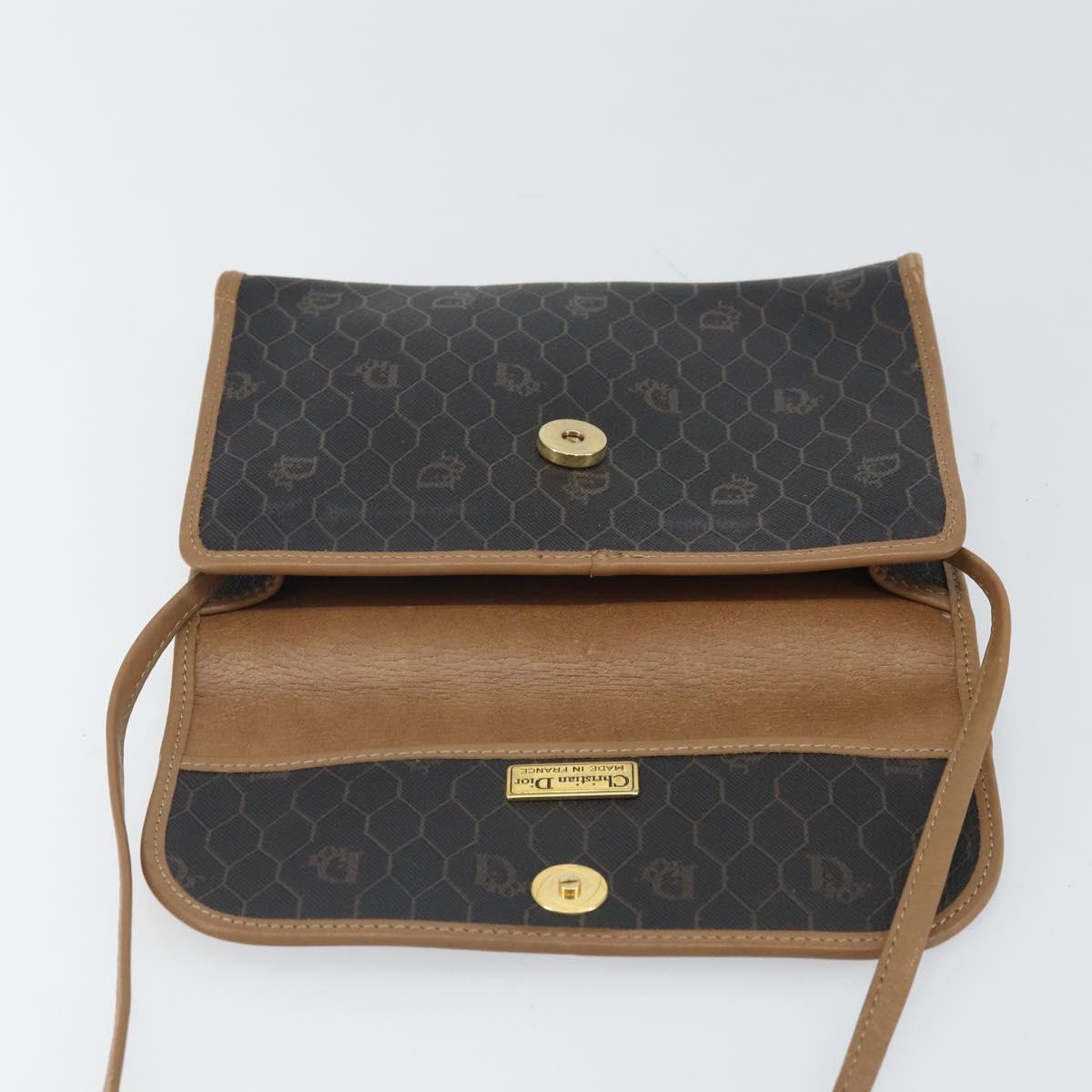 Christian Dior Honeycomb Canvas Shoulder Bag PVC Black Gold Auth ka2128