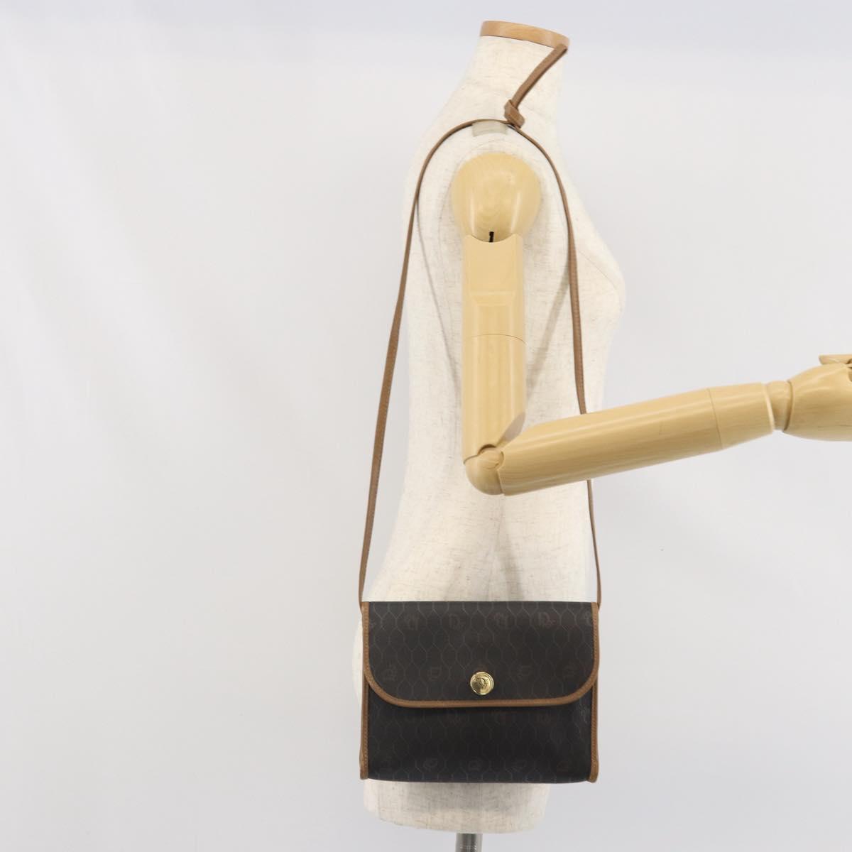 Christian Dior Honeycomb Canvas Shoulder Bag PVC Black Gold Auth ka2128