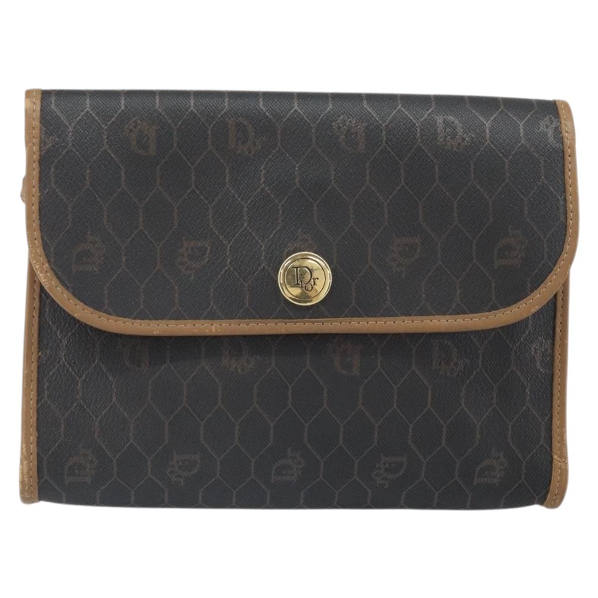 Christian Dior Honeycomb Canvas Shoulder Bag PVC Black Gold Auth ka2128