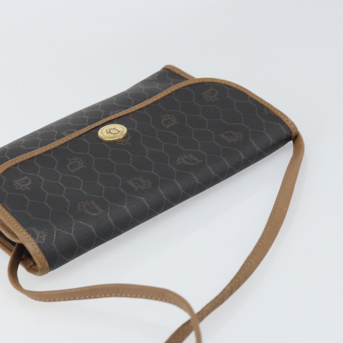 Christian Dior Honeycomb Canvas Shoulder Bag PVC Black Gold Auth ka2128
