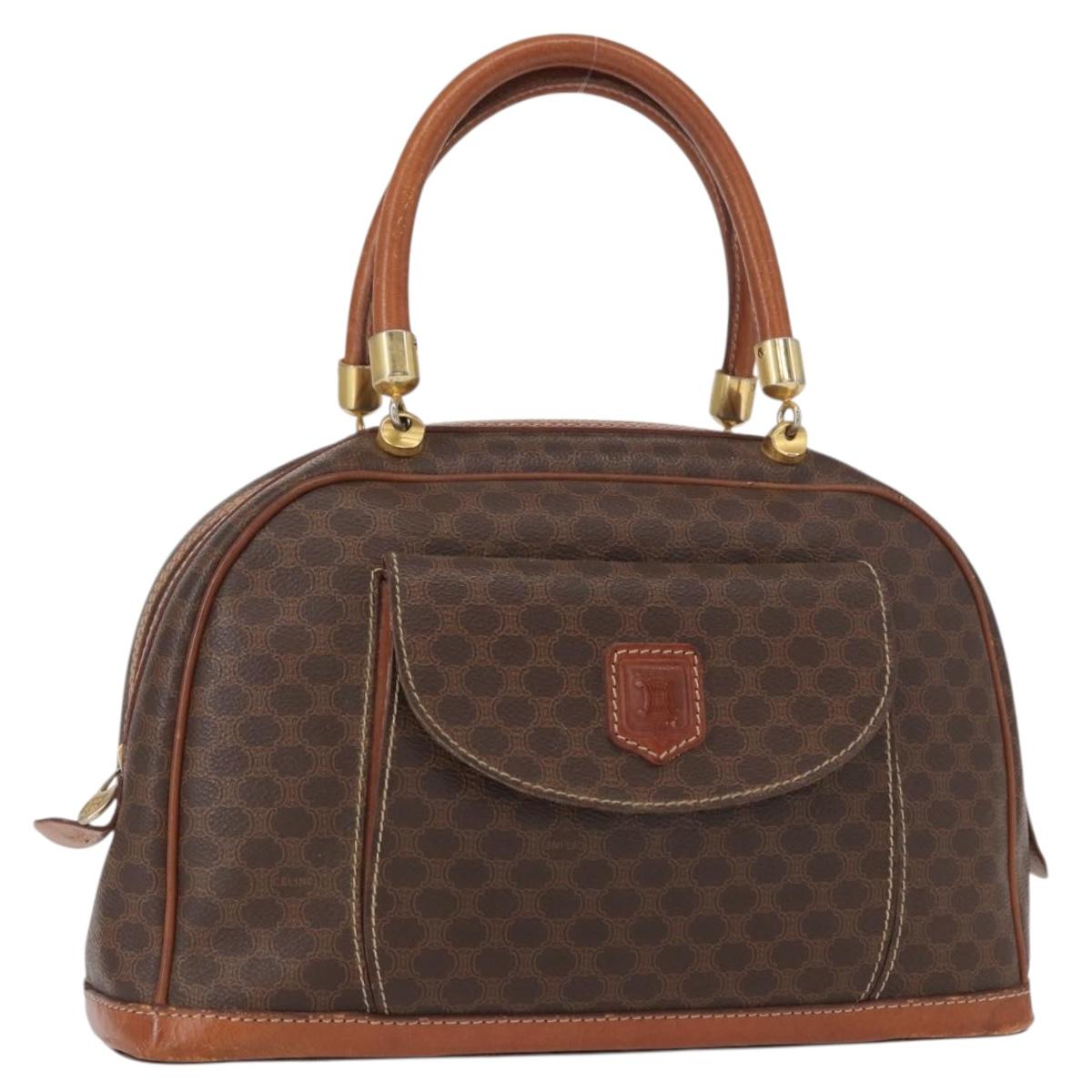 CELINE Macadam Canvas Hand Bag PVC Leather Brown Gold Auth ka213