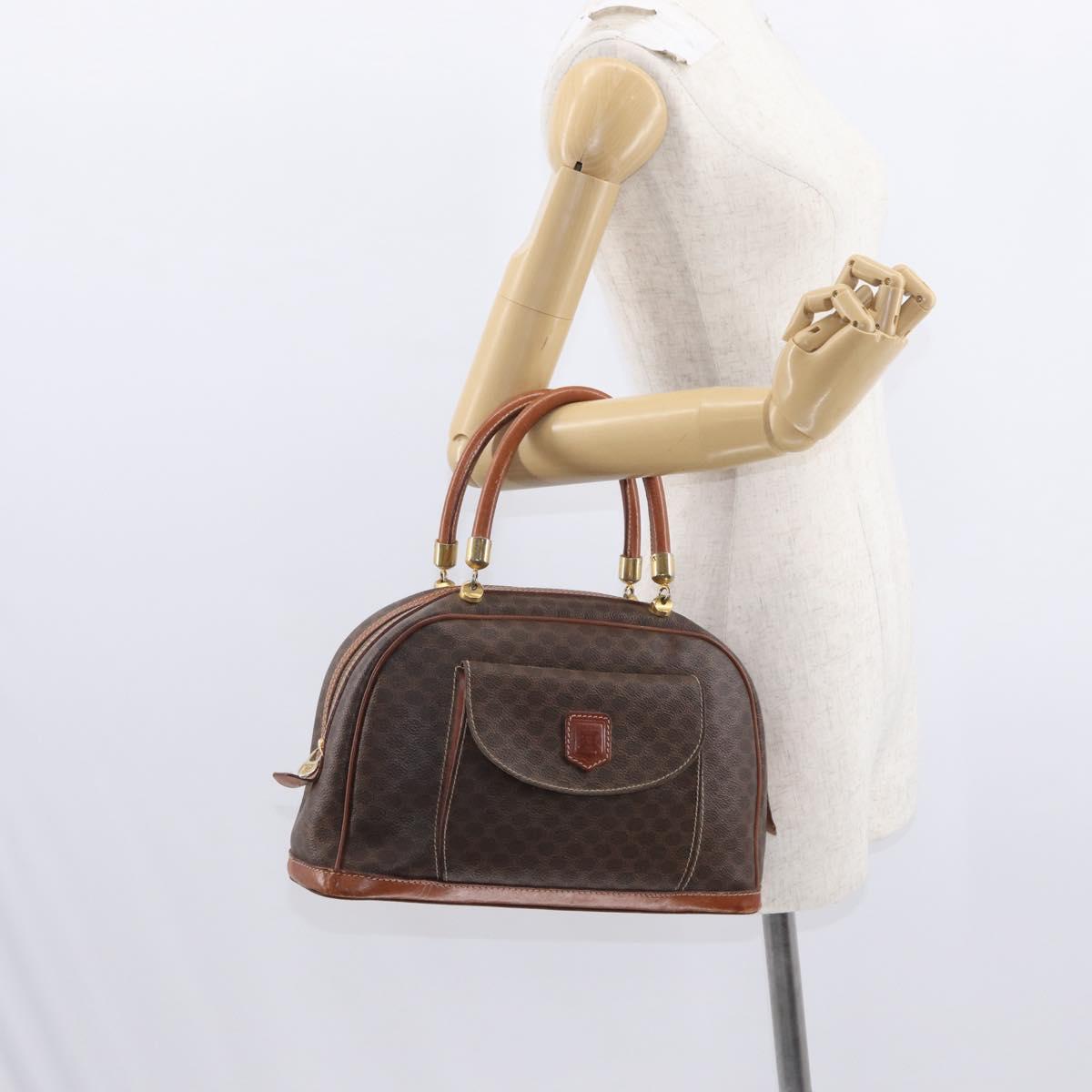 CELINE Macadam Canvas Hand Bag PVC Leather Brown Gold Auth ka213