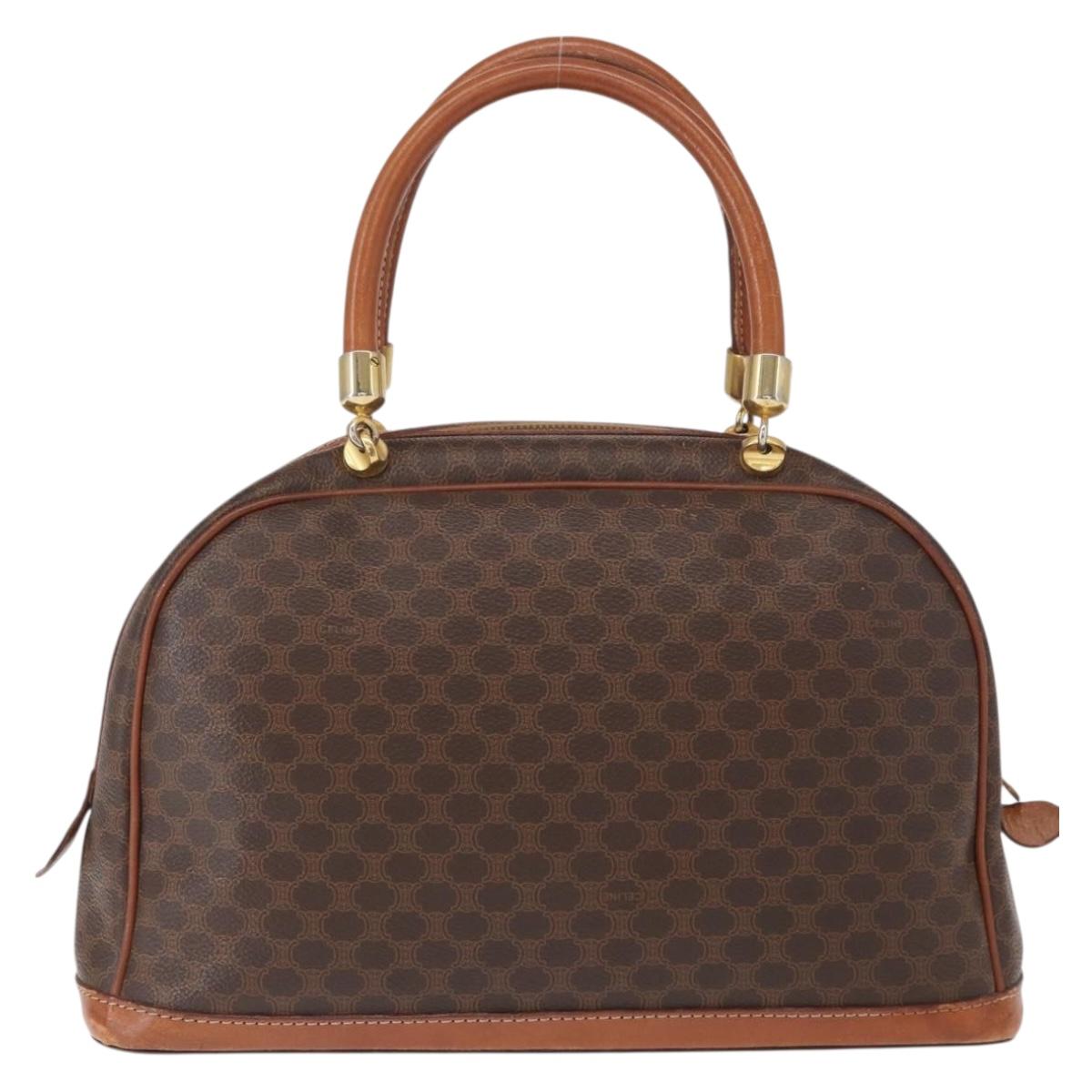 CELINE Macadam Canvas Hand Bag PVC Leather Brown Gold Auth ka213