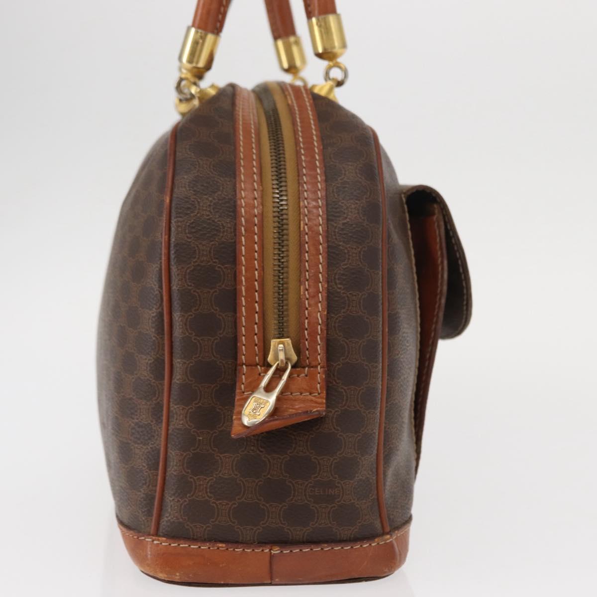 CELINE Macadam Canvas Hand Bag PVC Leather Brown Gold Auth ka213