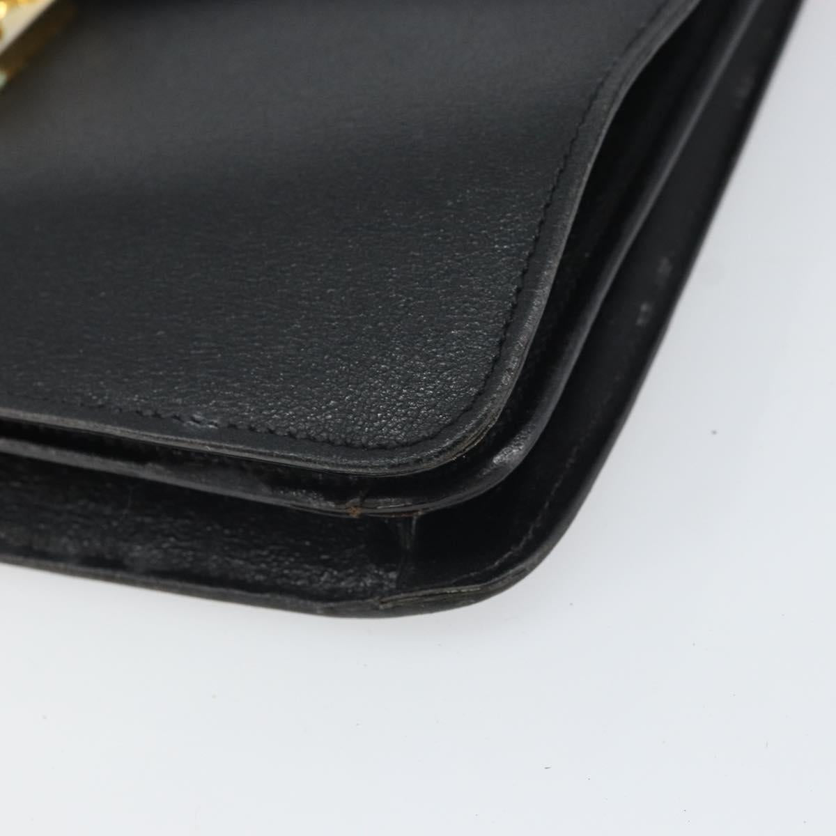 FENDI Hand Bag Leather 2way Black Gold Auth ka2131