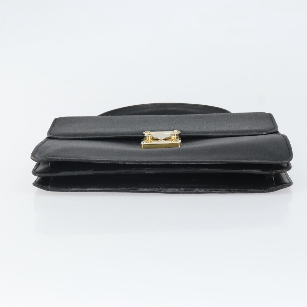 FENDI Hand Bag Leather 2way Black Gold Auth ka2131