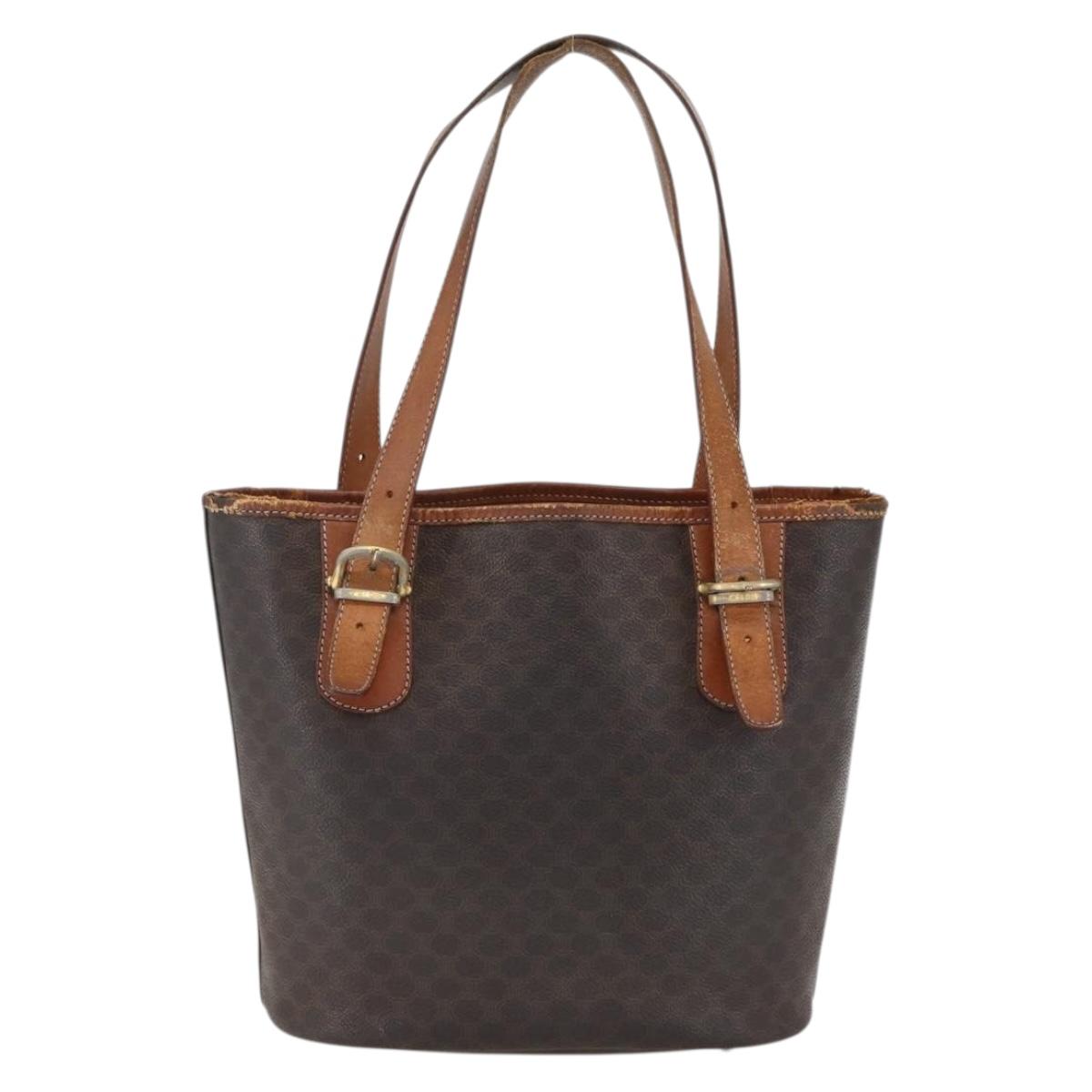 CELINE Macadam Canvas Tote Bag PVC Leather Brown Gold Auth ka2135