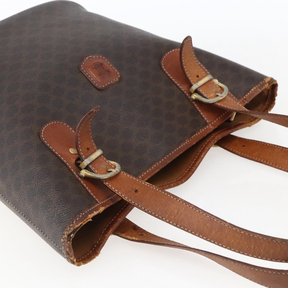 CELINE Macadam Canvas Tote Bag PVC Leather Brown Gold Auth ka2135