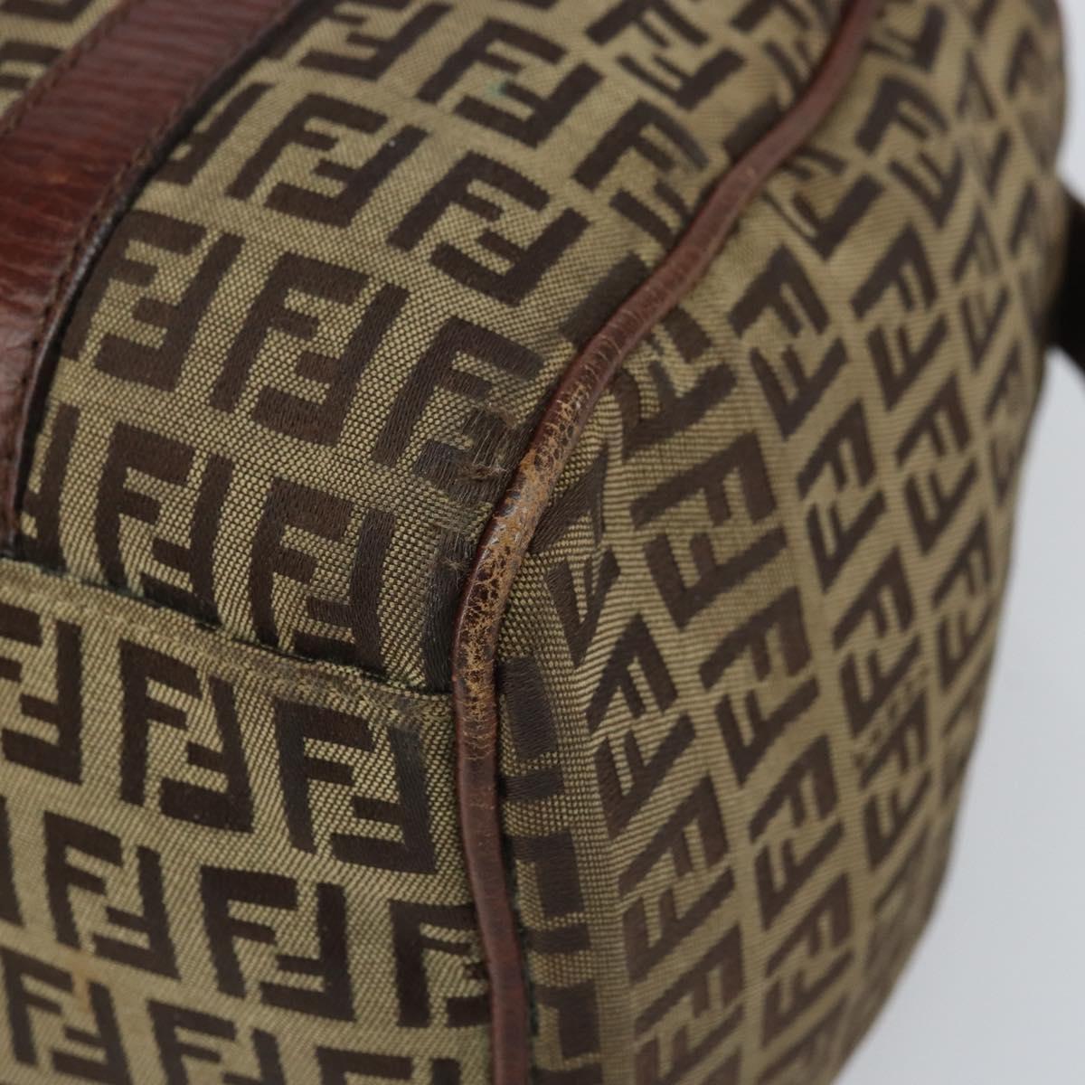 FENDI Zucchino Canvas Hand Bag Beige Gold Auth ka2154